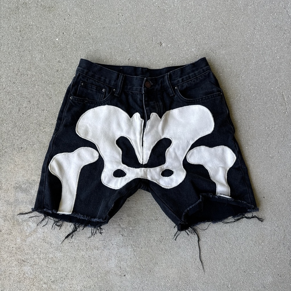 MNML Skeleton Print Denim Shorts 
Size 30